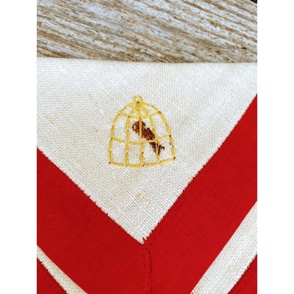 Vintage 1940s Linen Luncheon Tablecloth Napkins Man Sombrero Birdcage Embroidery - Picture 11 of 11